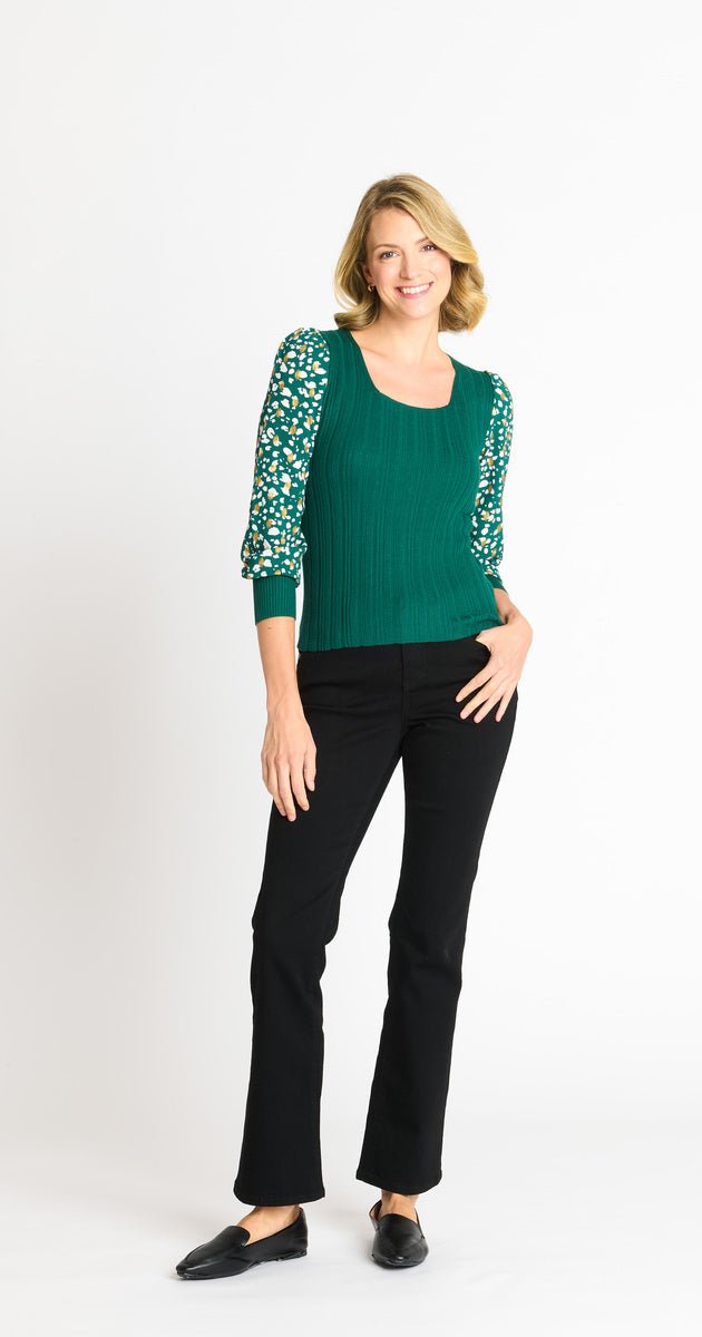 Rib Sweater with Printed Sleeve - DressbarnApparel