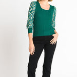 Rib Sweater with Printed Sleeve - DressbarnApparel