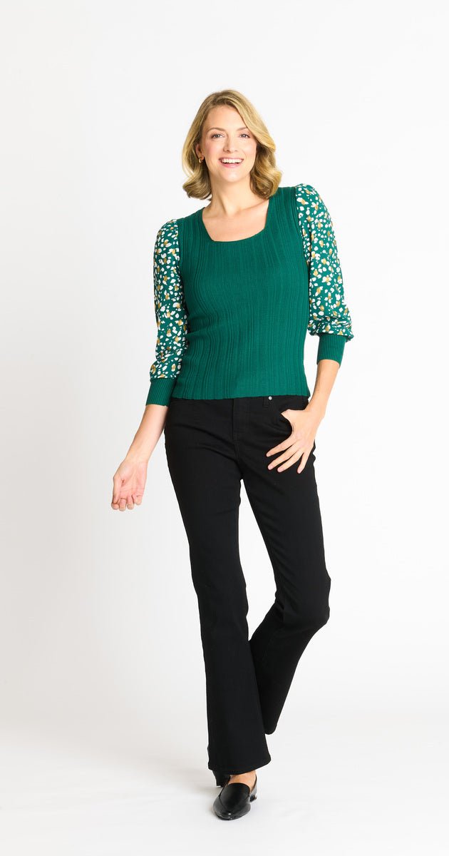 Rib Sweater with Printed Sleeve - DressbarnApparel