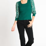 Rib Sweater with Printed Sleeve - DressbarnApparel