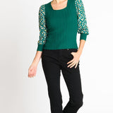 Rib Sweater with Printed Sleeve - DressbarnApparel