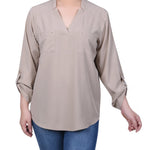 Roll Tab Sleeve Blouse with Pockets - Petite - DressbarnShirts & Blouses