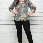 Roz & Ali 3 Qtr Sleeve Bubble Blouse-Plus - DressbarnShirts & Blouses