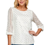 Roz & Ali 3 Quarter Button Tab Sleeve Lined Blouse - DressbarnShirts & Blouses