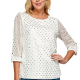 Roz & Ali 3 Quarter Button Tab Sleeve Lined Blouse - DressbarnShirts & Blouses