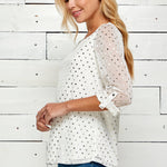 Roz & Ali 3 Quarter Button Tab Sleeve Lined Blouse - DressbarnShirts & Blouses