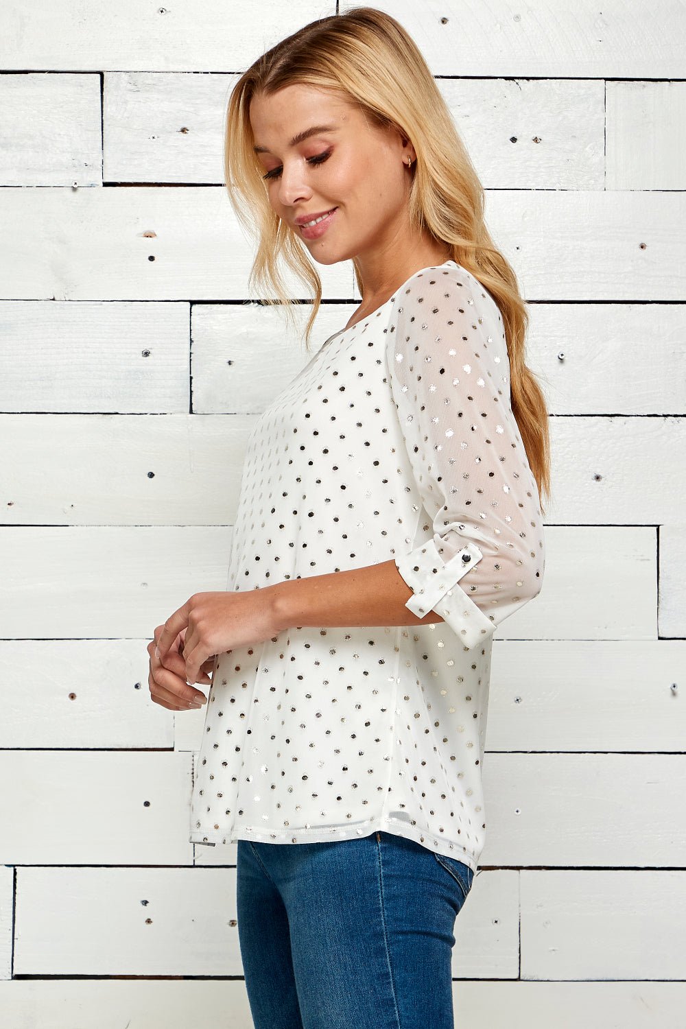 Roz & Ali 3 Quarter Button Tab Sleeve Lined Blouse - DressbarnShirts & Blouses