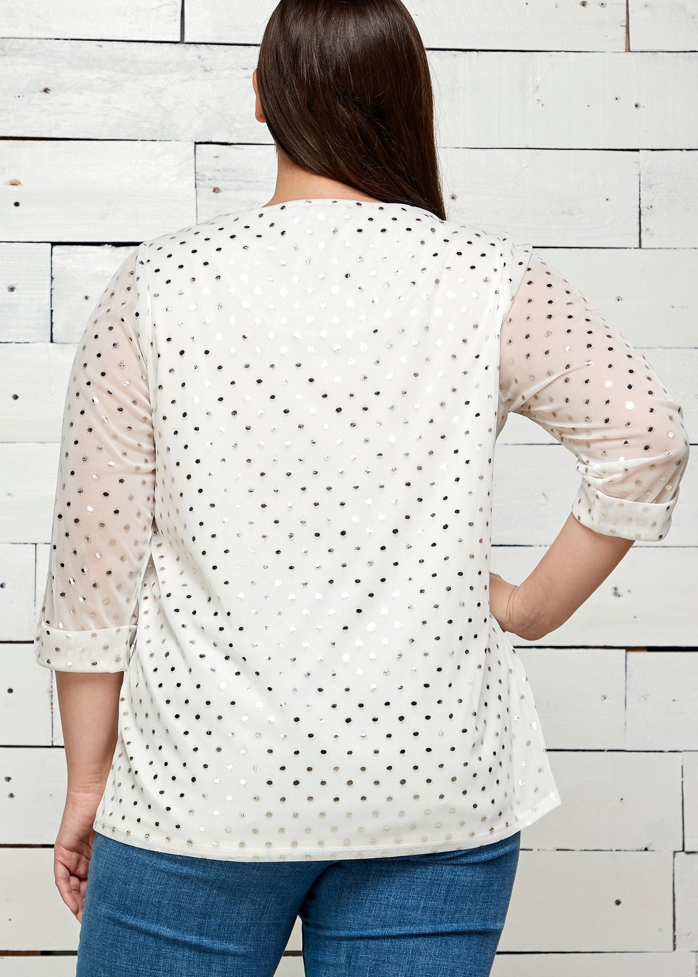 Roz & Ali 3 Quarter Button Tab Sleeve Lined Blouse - Plus - DressbarnShirts & Blouses