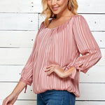 Roz & Ali 3/4 Tie Sleeve Pink Stripe Bubble Blouse - DressbarnShirts & Blouses