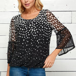 Roz & Ali Bell Sleeve Polka Dots Bubble Top - DressbarnShirts & Blouses