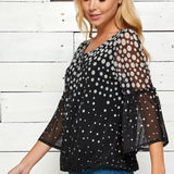 Roz & Ali Bell Sleeve Polka Dots Bubble Top - DressbarnShirts & Blouses