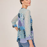 Roz & Ali Blue Mesh Patchwork Popover - DressbarnShirts & Blouses