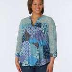 Roz & Ali Blue Mesh Patchwork Popover - Plus - DressbarnShirts & Blouses