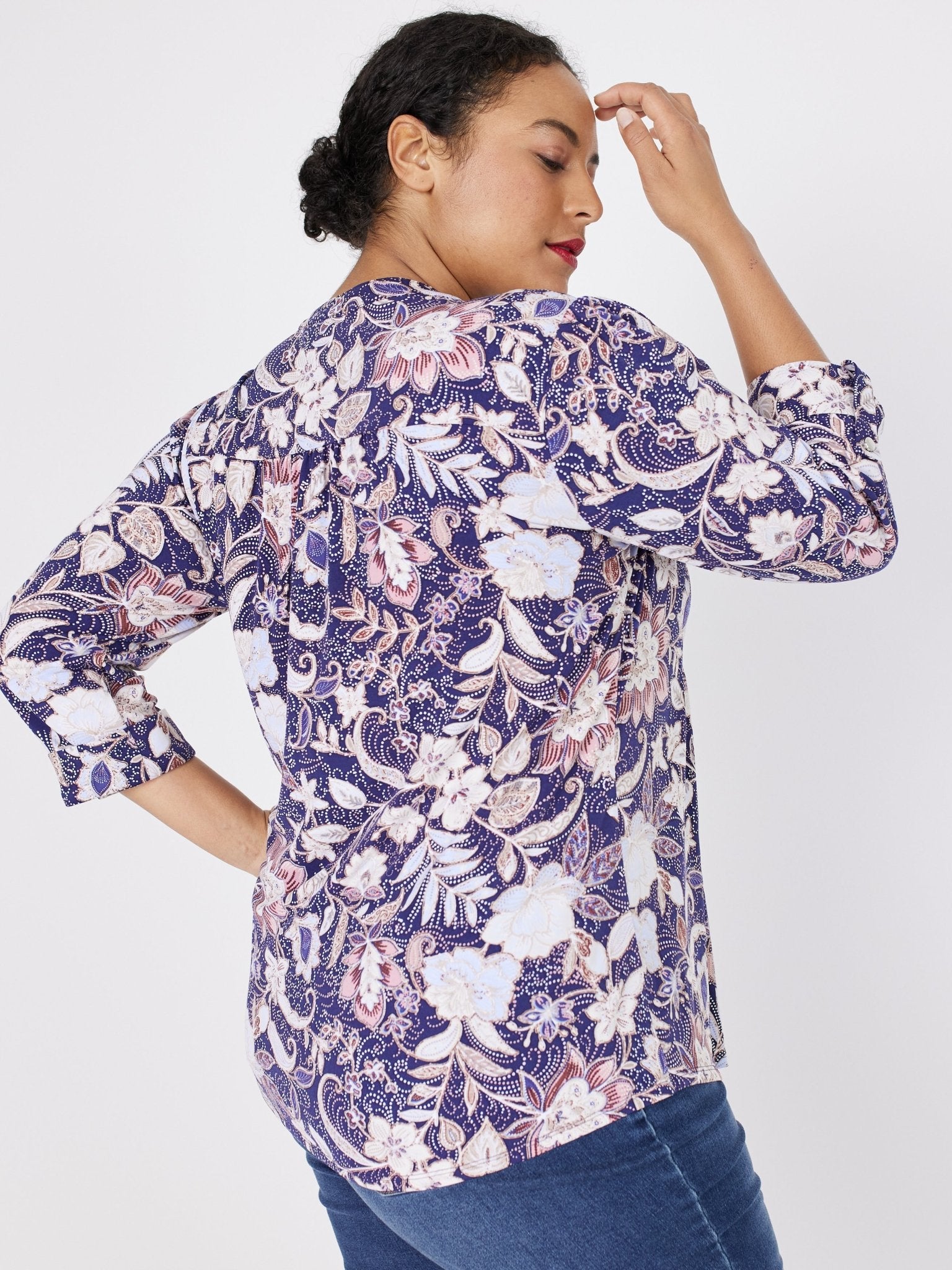 Roz & Ali Bohemian Floral Pintuck Popover - Plus - DressbarnShirts & Blouses