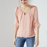 Roz & Ali Clip Dot Bubble Hem Blouse - DressbarnShirts & Blouses