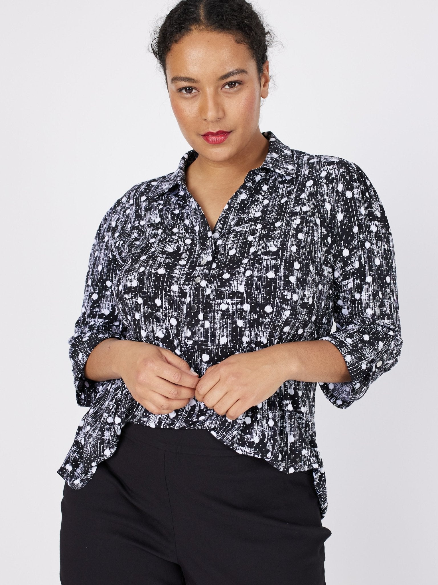 Roz & Ali Dot Pintuck Popover - Plus - DressbarnShirts & Blouses