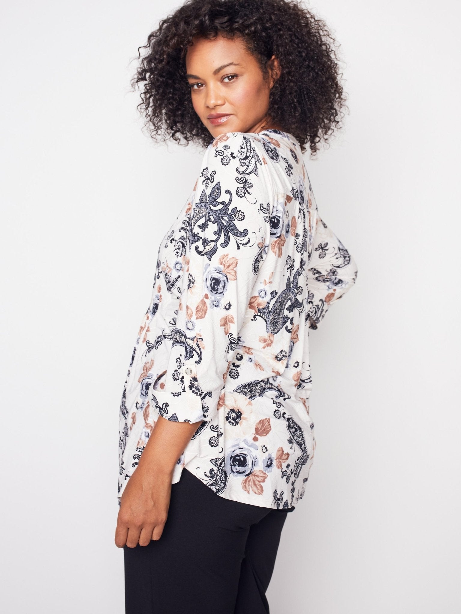 Roz & Ali Floral Jacquard Pintuck Popover - Plus - DressbarnShirts & Blouses