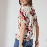 Roz & Ali Floral Pleat Neck Bubble Hem Blouse - DressbarnShirts & Blouses