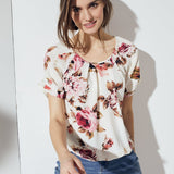 Roz & Ali Floral Pleat Neck Bubble Hem Blouse - DressbarnShirts & Blouses