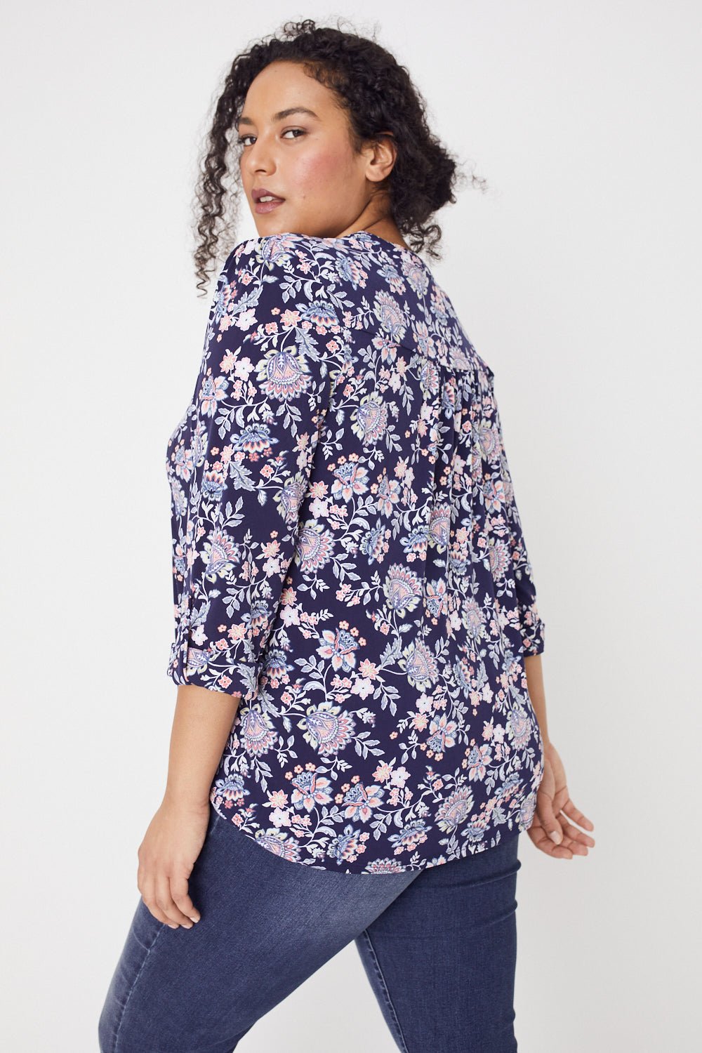 Roz & Ali Jacobean Floral Pintuck Popover - Plus - DressbarnShirts & Blouses
