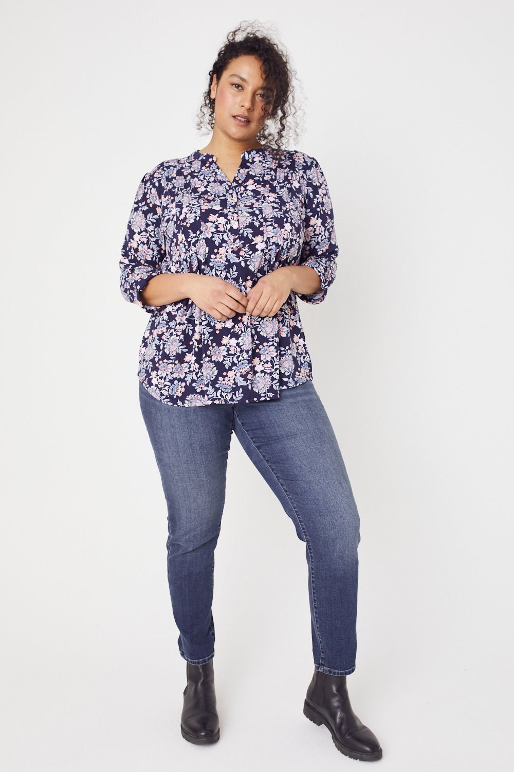 Roz & Ali Jacobean Floral Pintuck Popover - Plus - DressbarnShirts & Blouses