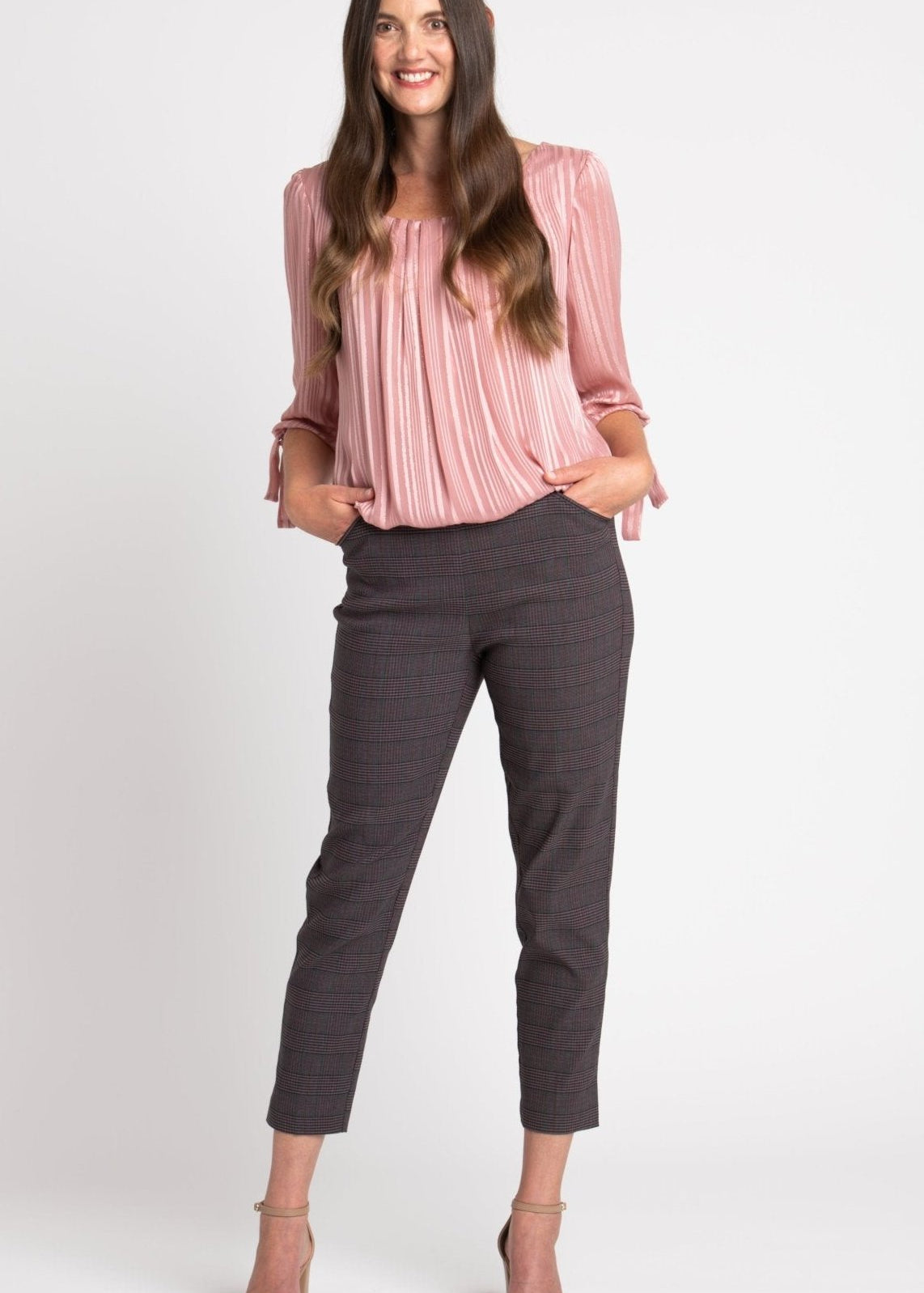 Roz & Ali Millennium Wine Plaid Pull On Ankle Pants - DressbarnPants