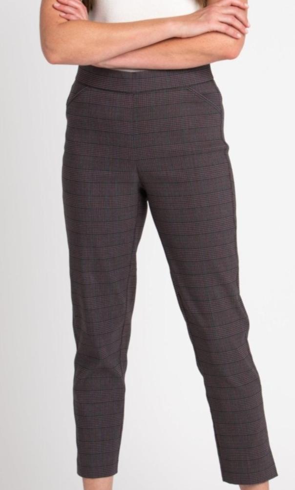 Roz & Ali Millennium Wine Plaid Pull On Ankle Pants - DressbarnPants