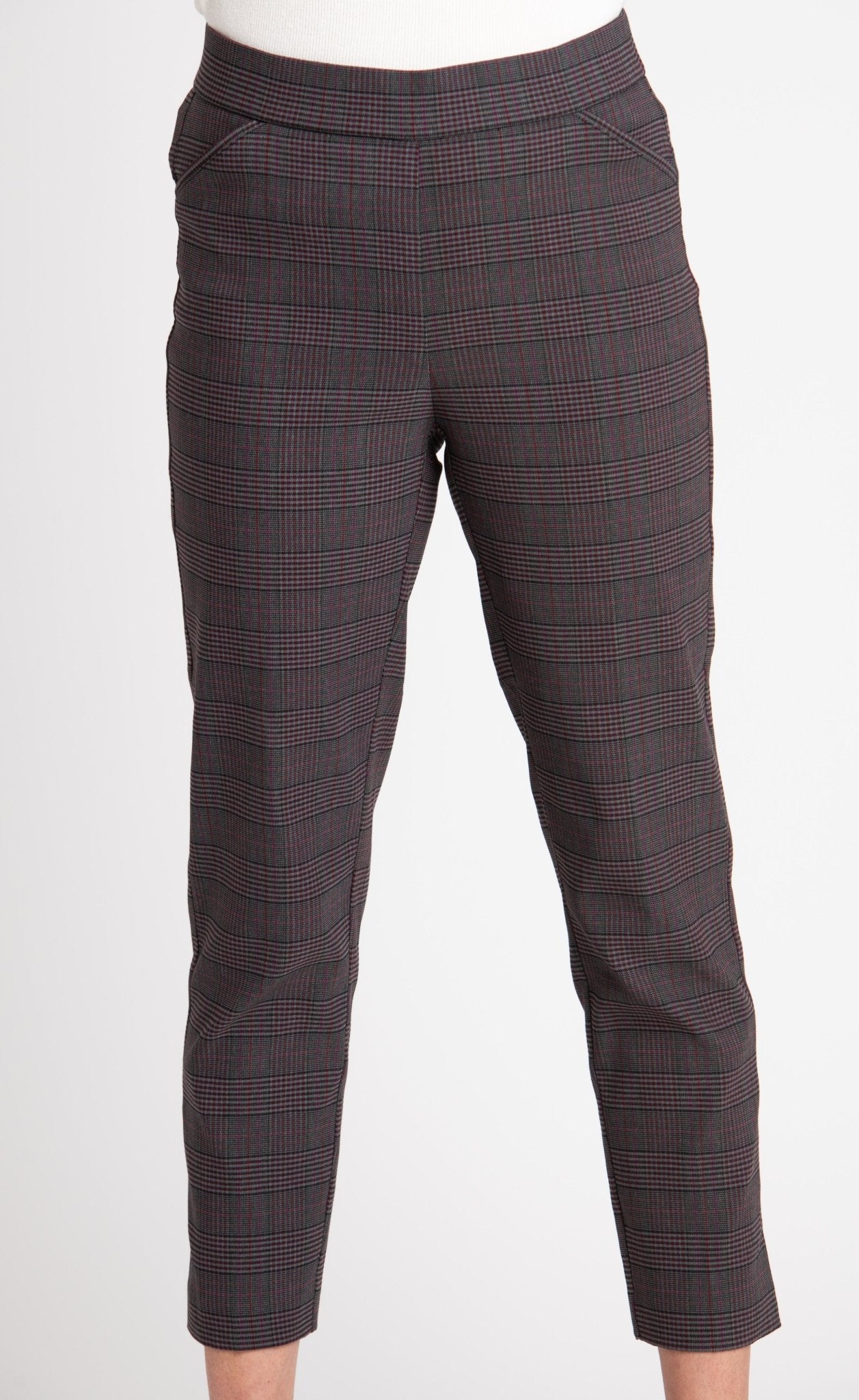 Roz & Ali Millennium Wine Plaid Pull On Ankle Pants - DressbarnPants