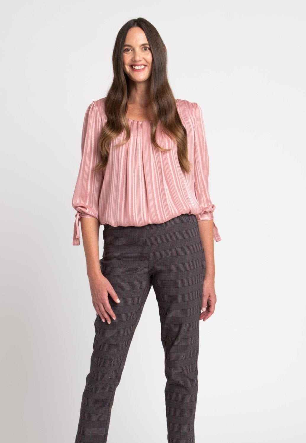 Roz & Ali Millennium Wine Plaid Pull On Ankle Pants - DressbarnPants