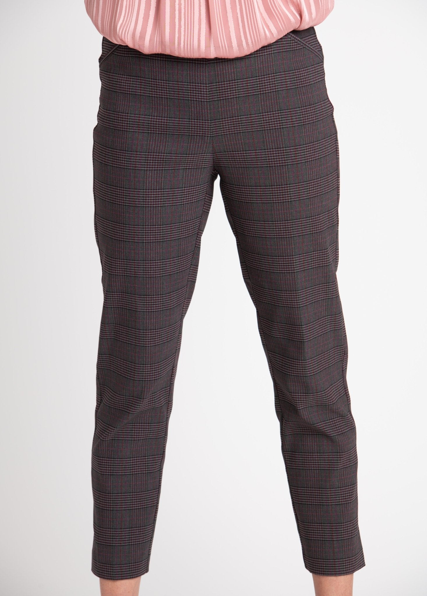 Roz & Ali Millennium Wine Plaid Pull On Ankle Pants - DressbarnPants