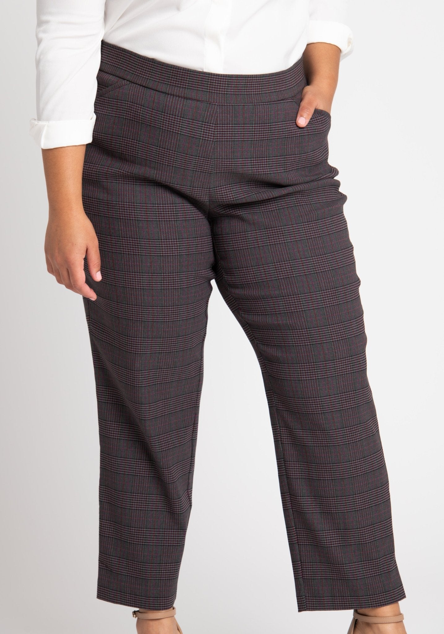 Roz & Ali Millennium Wine Plaid Pull On Ankle Pants - Plus - DressbarnPants