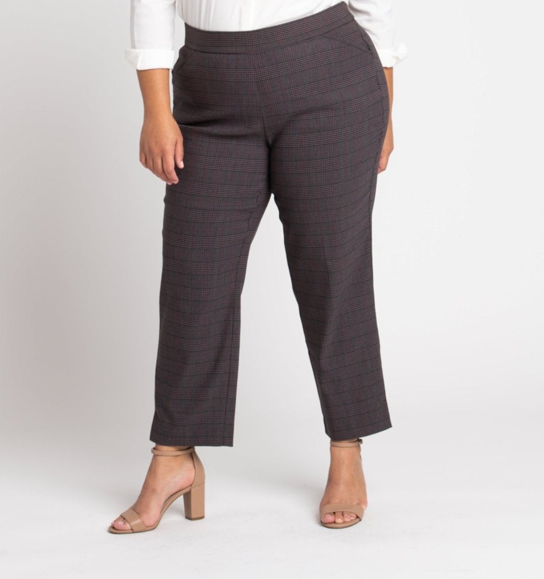 Roz & Ali Millennium Wine Plaid Pull On Ankle Pants - Plus - DressbarnPants