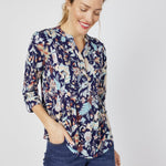 Roz & Ali Navy Jacobean Floral Popover - DressbarnShirts & Blouses