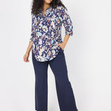 Roz & Ali Navy Jacobean Floral Popover - Plus - DressbarnShirts & Blouses