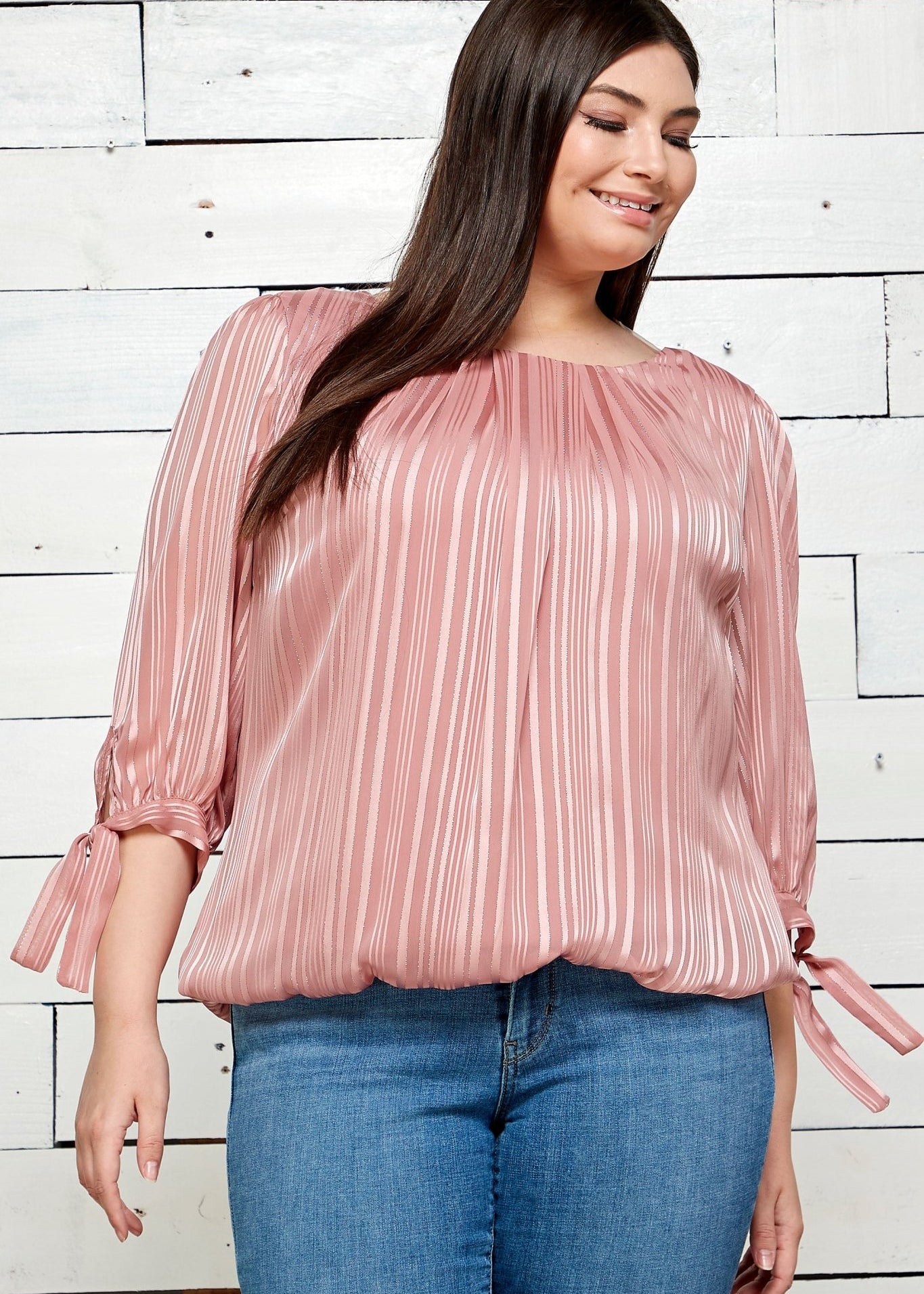 Roz & Ali Pink 3 Quarter Sleeve Bubble Blouse - Plus - DressbarnShirts & Blouses