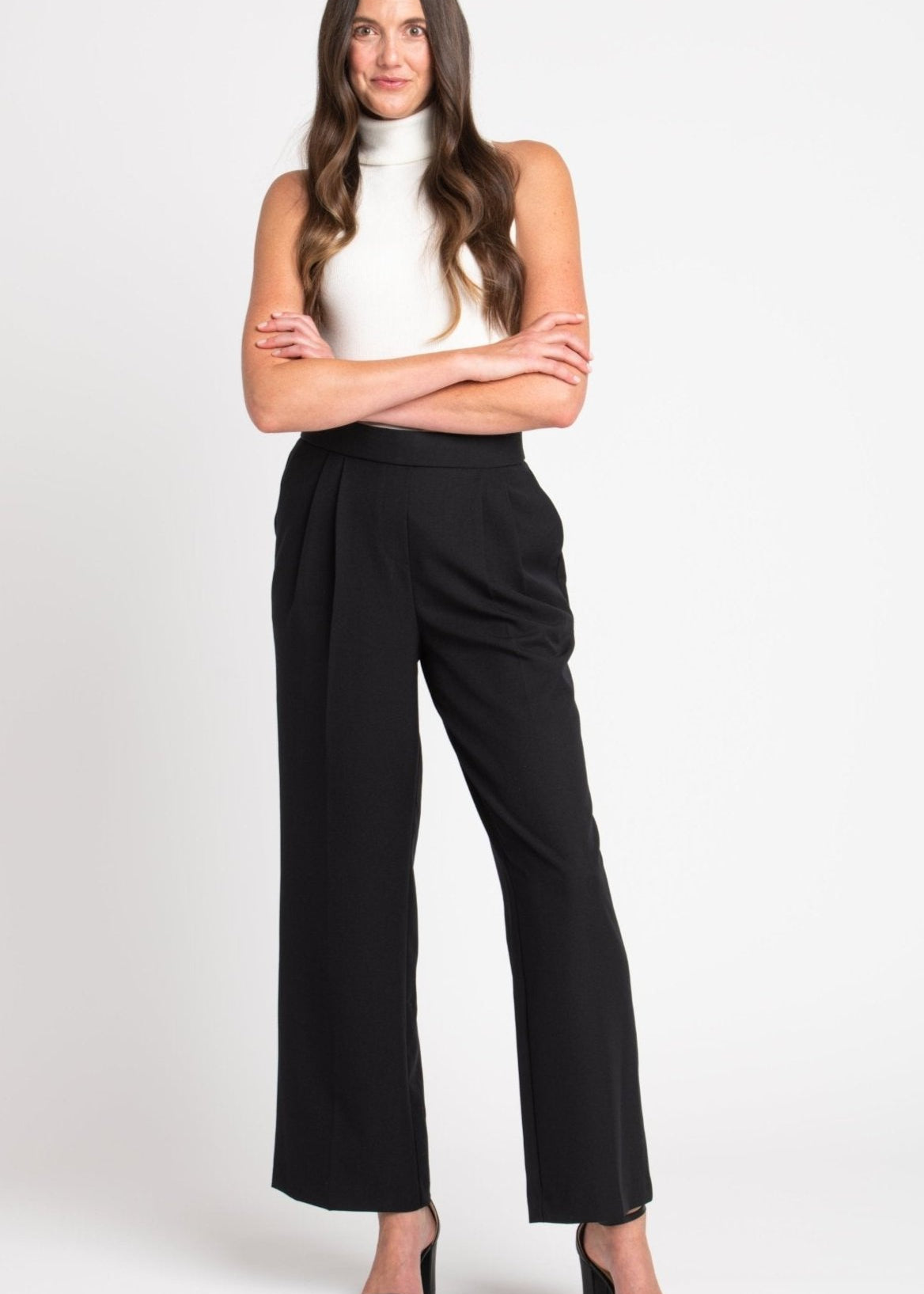 Roz & Ali Pleated Wide Leg Trouser Pants Navy / 6 Roz & Ali Pleated Wide Leg Trouser Pants Navy / 6