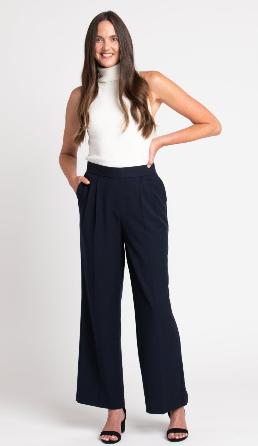Roz & Ali Pleated Wide Leg Trouser Pants Navy / 6 Roz & Ali Pleated Wide Leg Trouser Pants Navy / 6