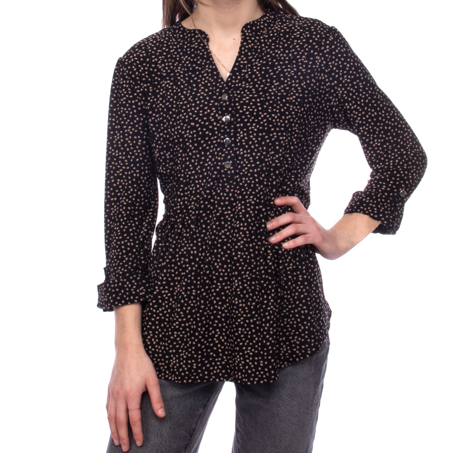 ROZ & ALI POLKA DOTS PRINT PINTUCK POPOVER