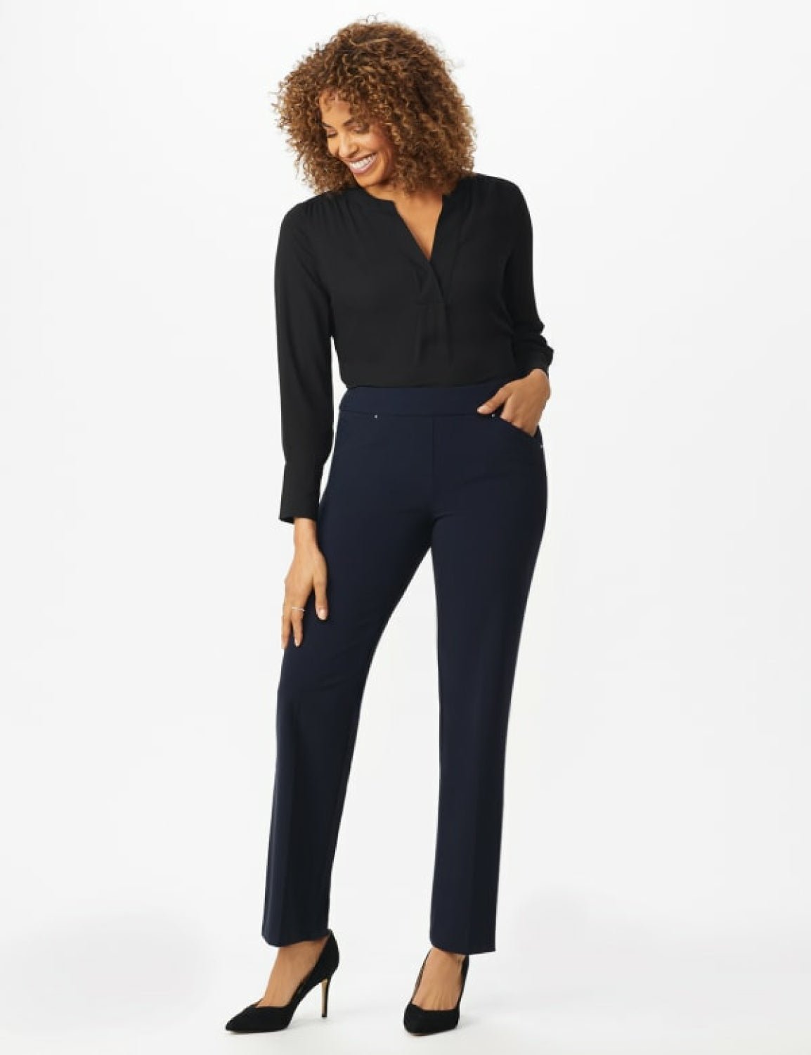 Roz & Ali Secret Agent Pull On Tummy Control Pants Cateye Pockets with Rivets - Average Length - DressbarnPants