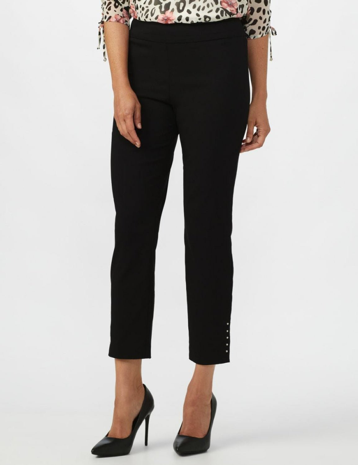 Roz & Ali Solid Millennium Tummy Panel Pull On Ankle Pants With Rivet Trim Bottom - Misses - DressbarnPants