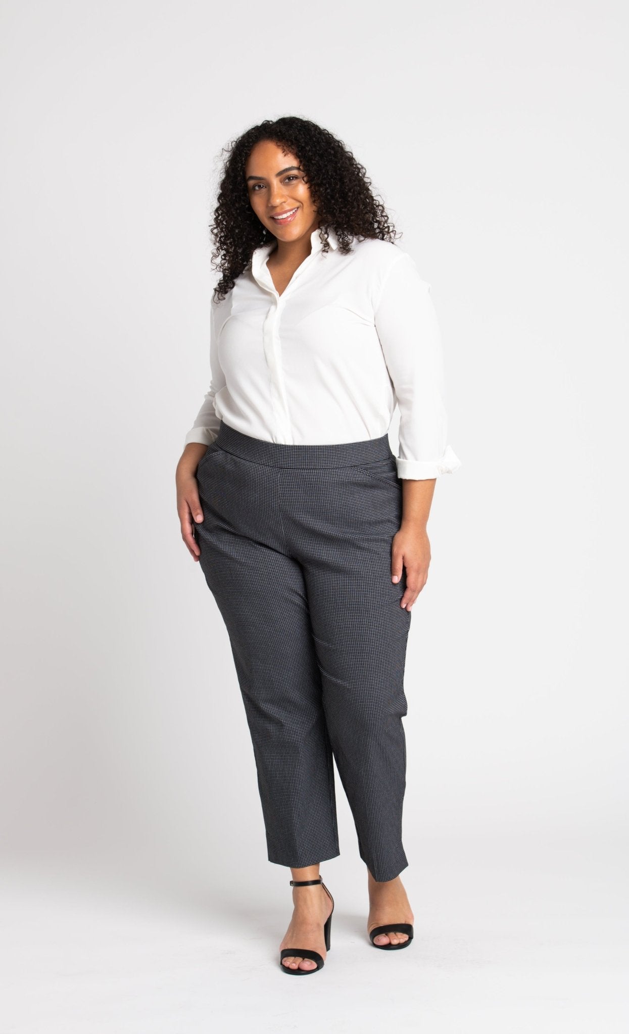 Roz & Ali Superstretch Black Grid Pull On Ankle Pants - Plus - DressbarnPants