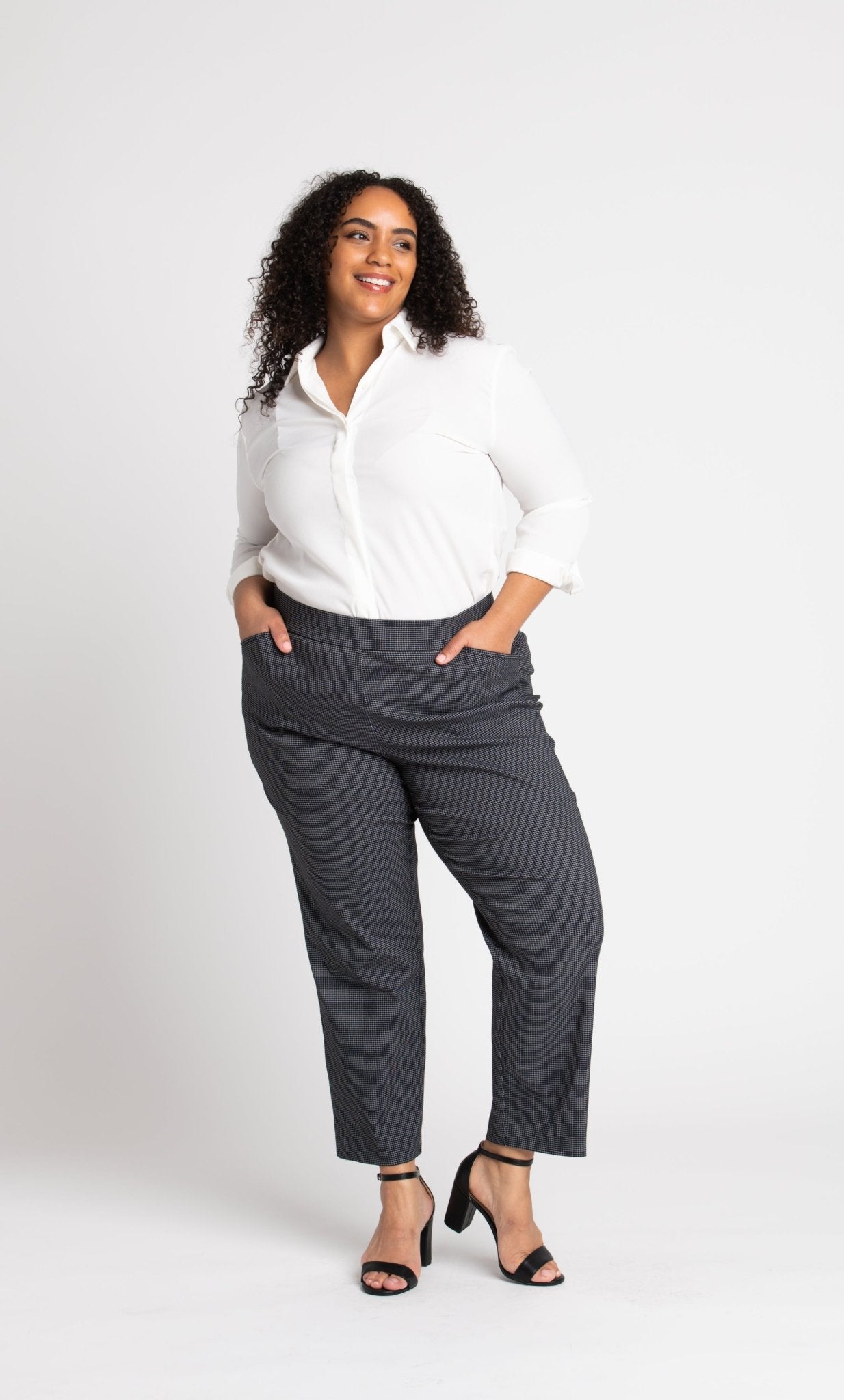 Roz & Ali Superstretch Black Grid Pull On Ankle Pants - Plus - DressbarnPants