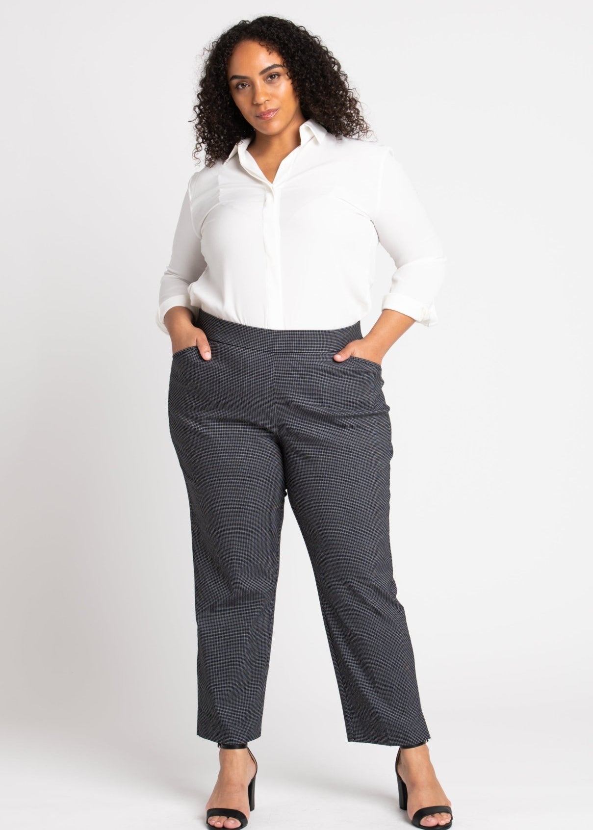 Roz Ali™ Superstretch Black Grid Pull On Ankle Pants Plus