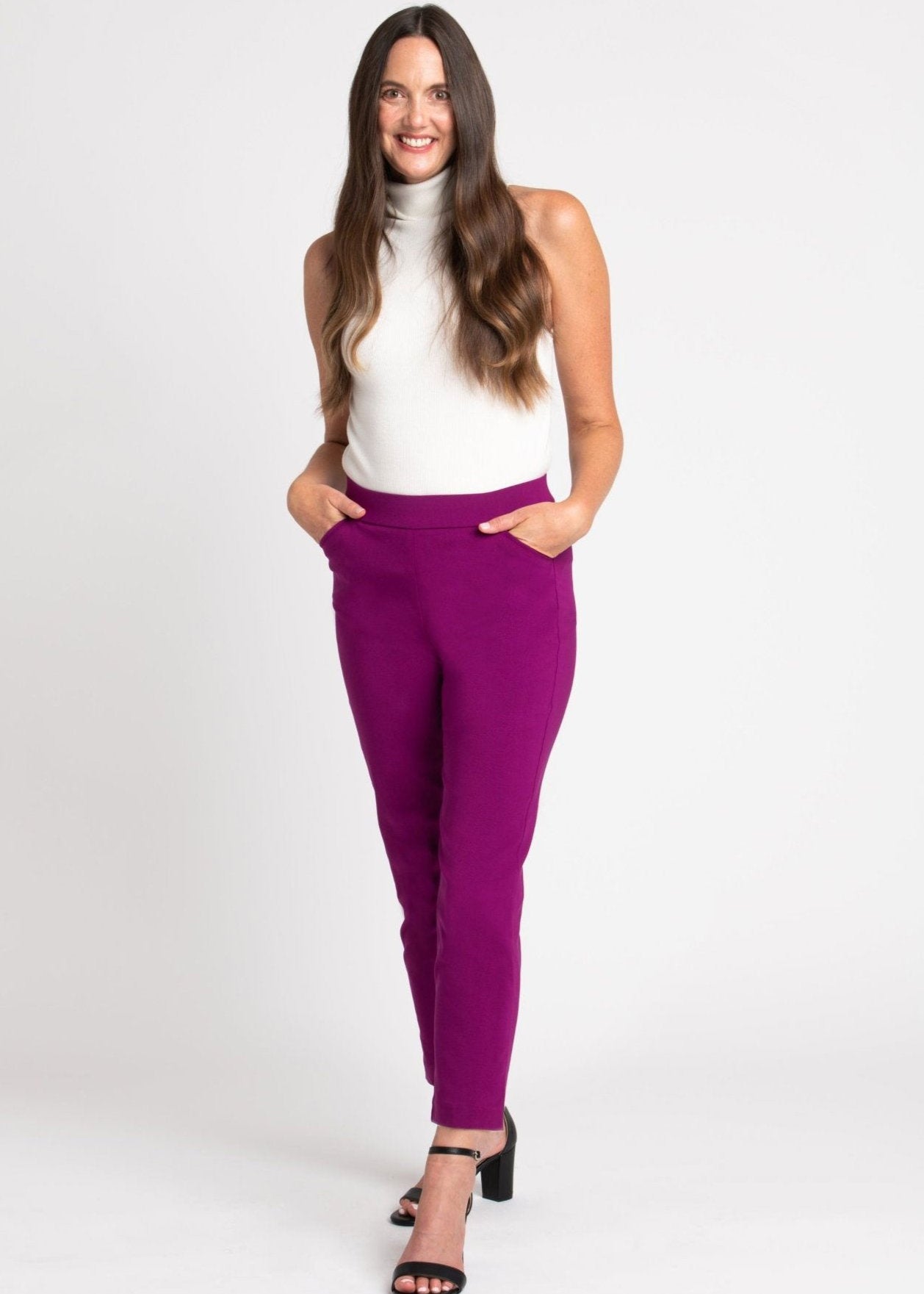 Roz & Ali Superstretch Magenta Pull On Ankle Pants - DressbarnPants