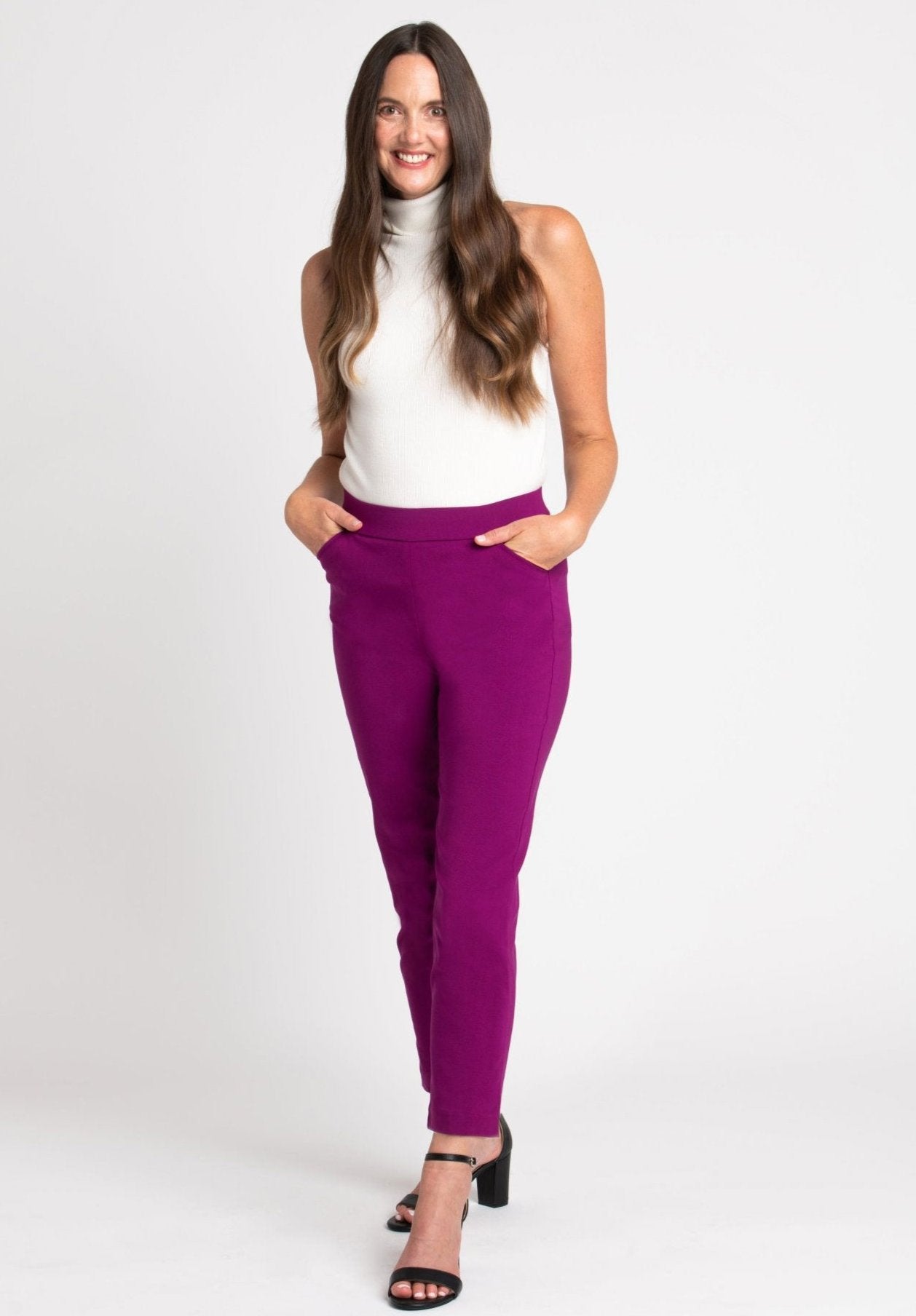 Roz & Ali Superstretch Magenta Pull On Ankle Pants - DressbarnPants