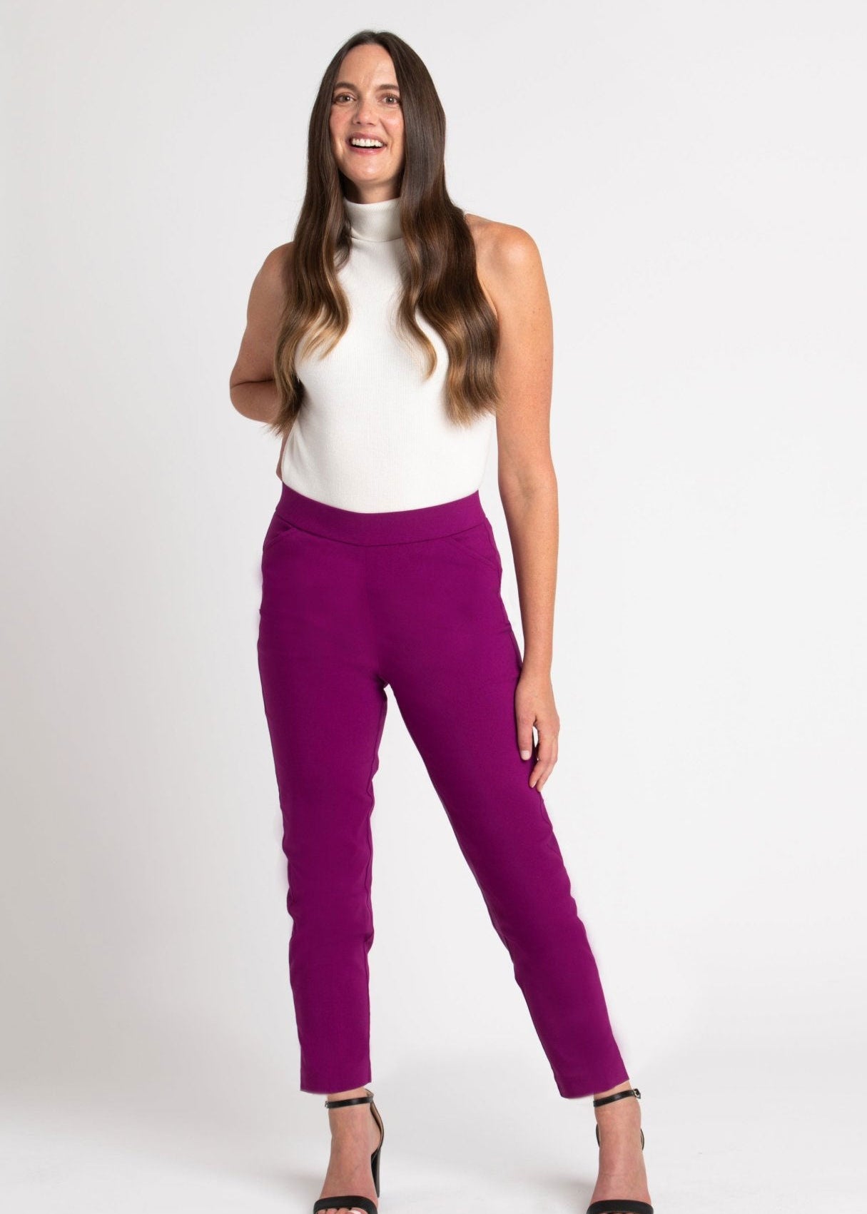 Roz & Ali Superstretch Magenta Pull On Ankle Pants - DressbarnPants