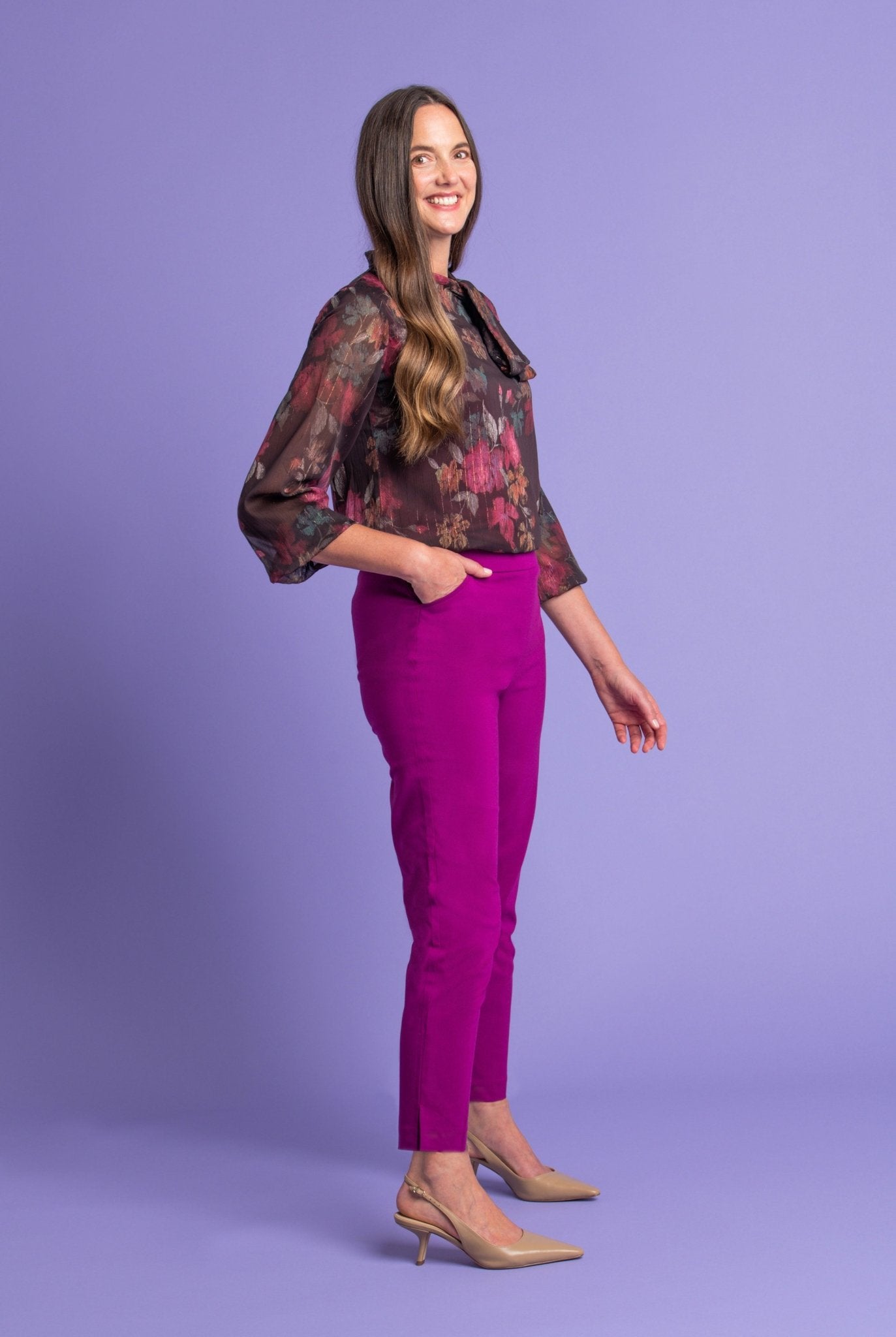 Roz & Ali Superstretch Magenta Pull On Ankle Pants - DressbarnPants