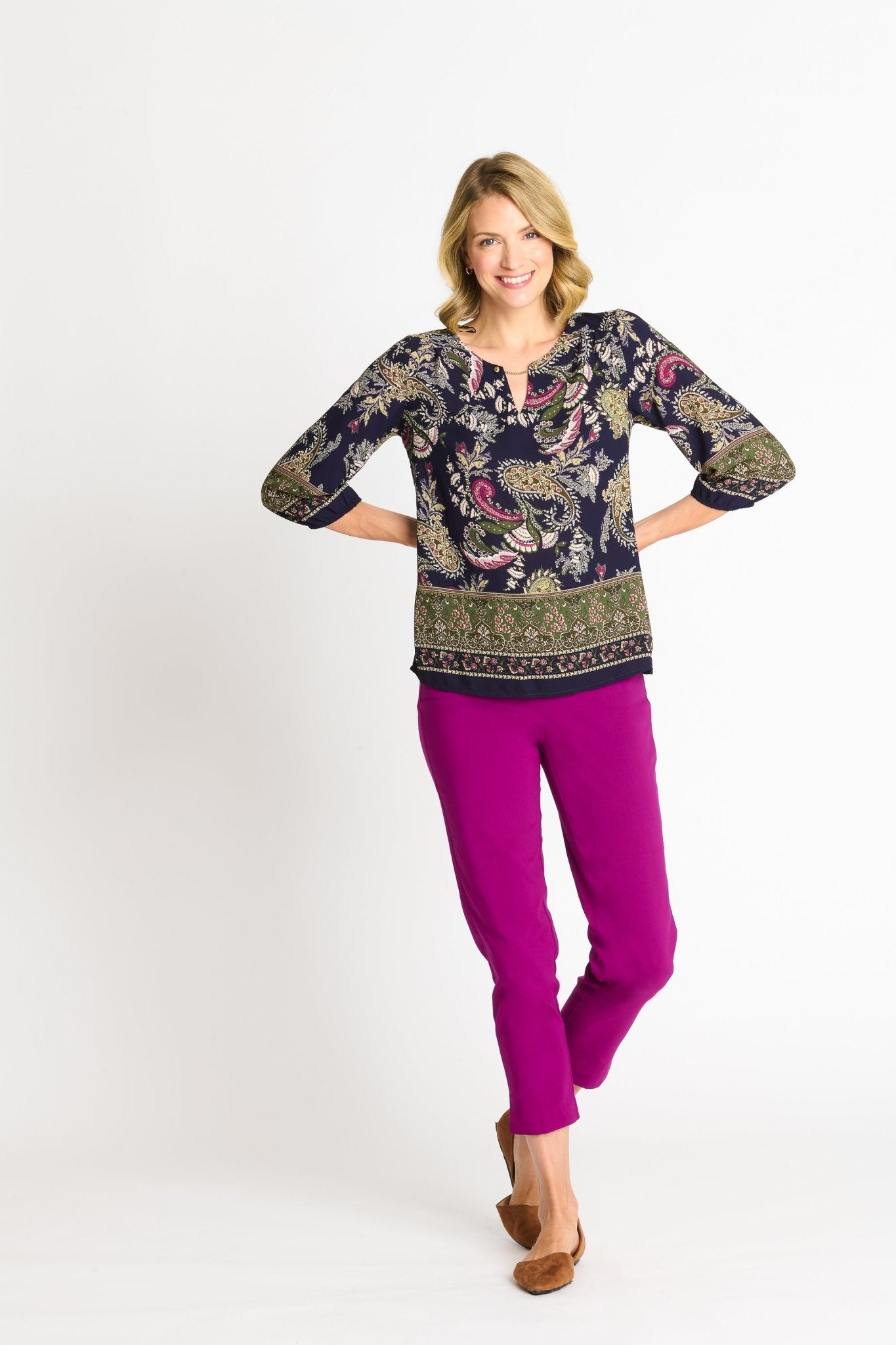 Roz & Ali Superstretch Magenta Pull On Ankle Pants - Plus - DressbarnPants