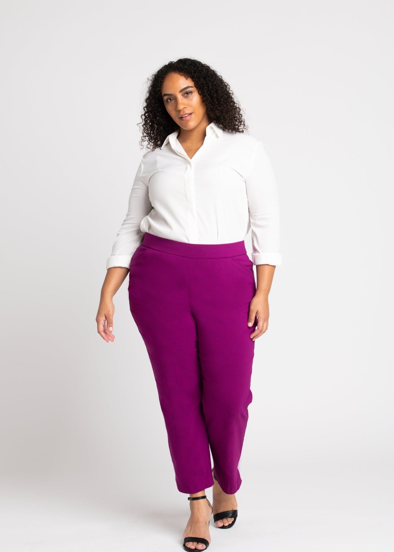 Roz & Ali Superstretch Magenta Pull On Ankle Pants - Plus - DressbarnPants