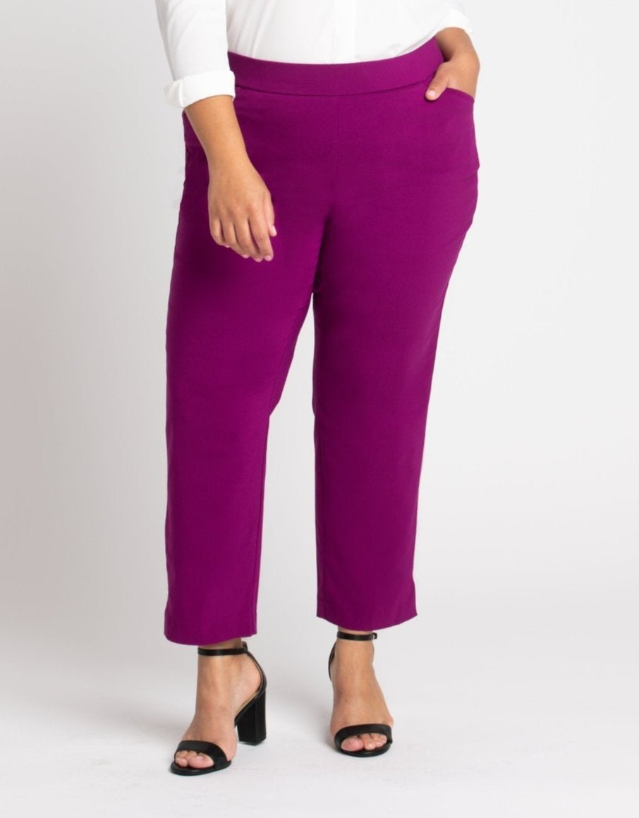 Roz & Ali Superstretch Magenta Pull On Ankle Pants - Plus - DressbarnPants